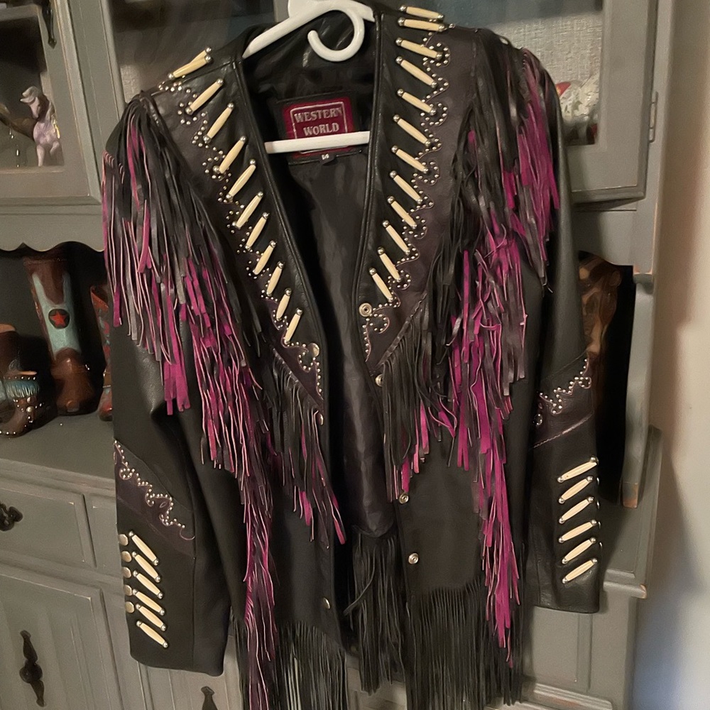 All leather ladies fringed, boned jacket. Like NEW!  $175 OBO